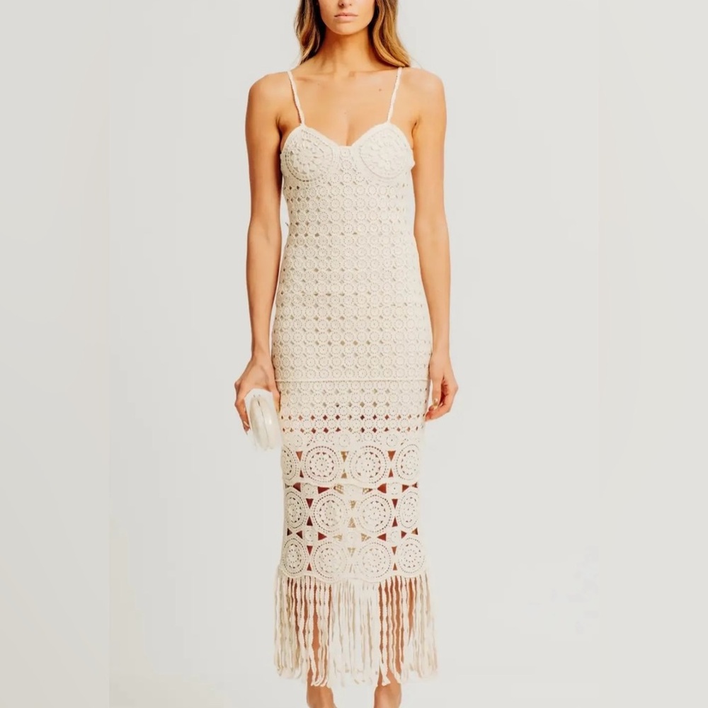 Ronny Kobo Cream Crochet Dress
